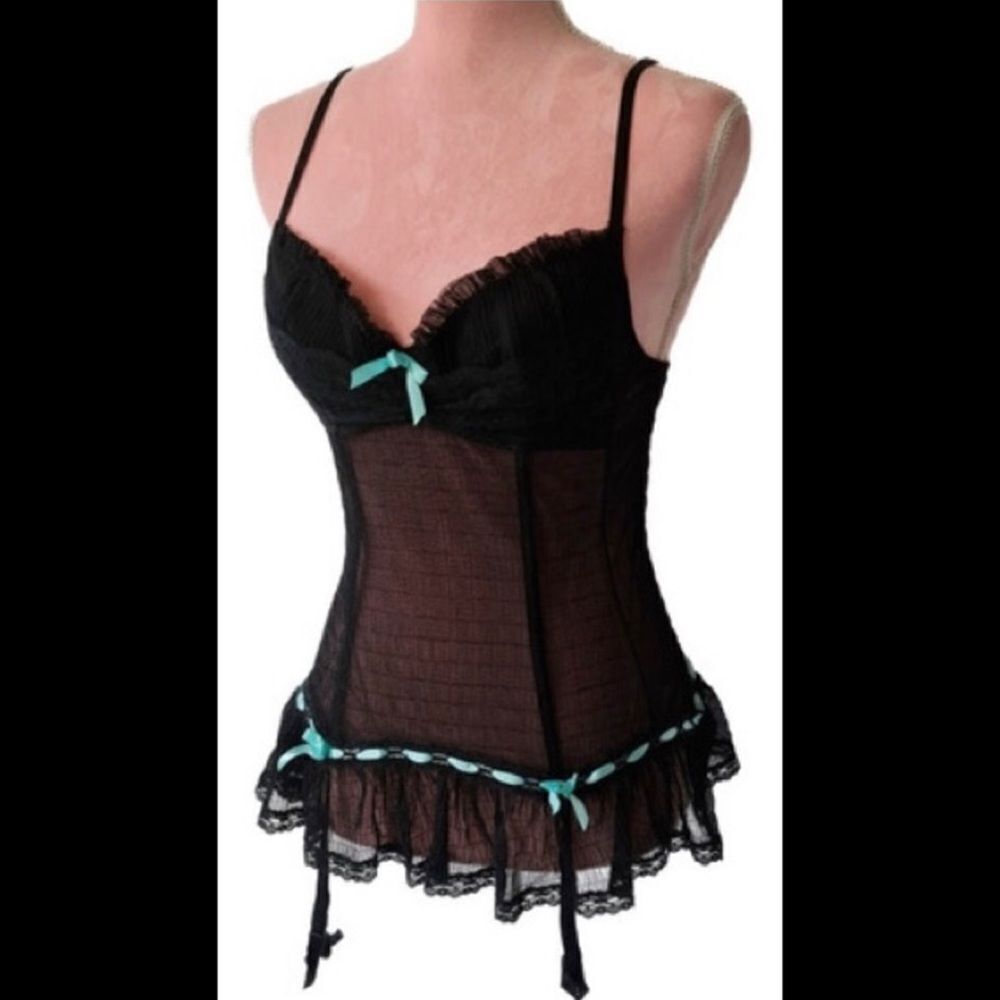 NWT Victoria's Secret Sexy Little Things Lace Corset Bustier Teddy Teal Size 34C